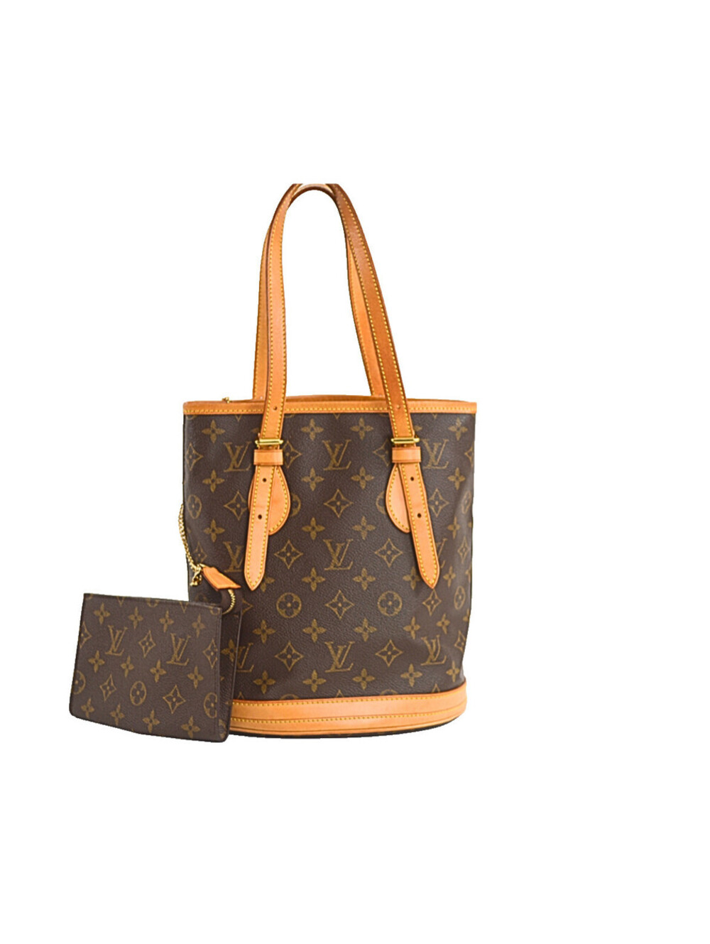 Louis Vuitton Bucket PM Monogram Shoulder Bag with Floo12 Pouch
